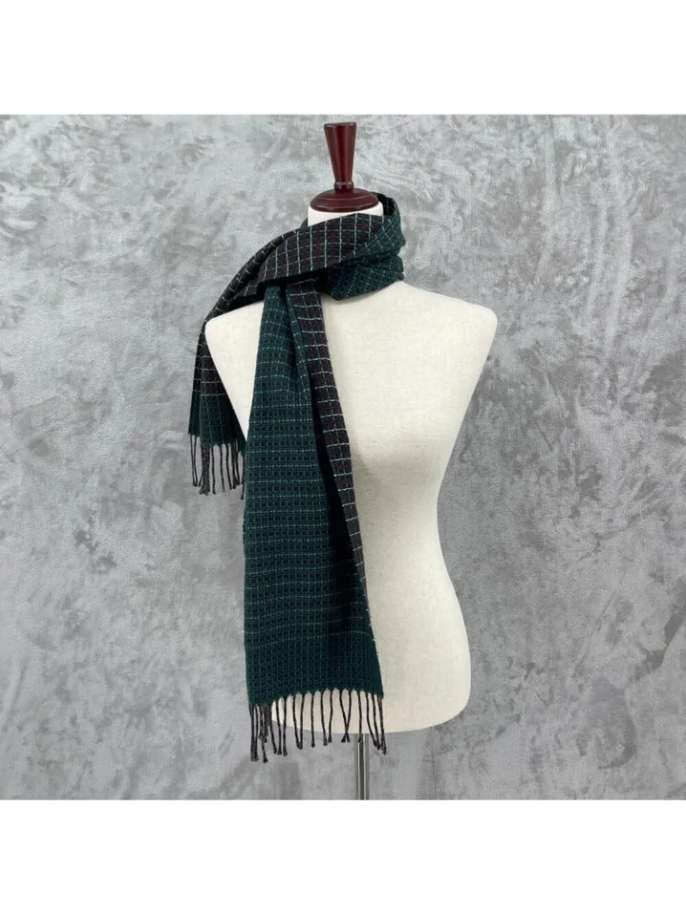 Vintage Christian Dior Cashmaire Acrylic Woven Rectangle Fringe Plaid Scarf